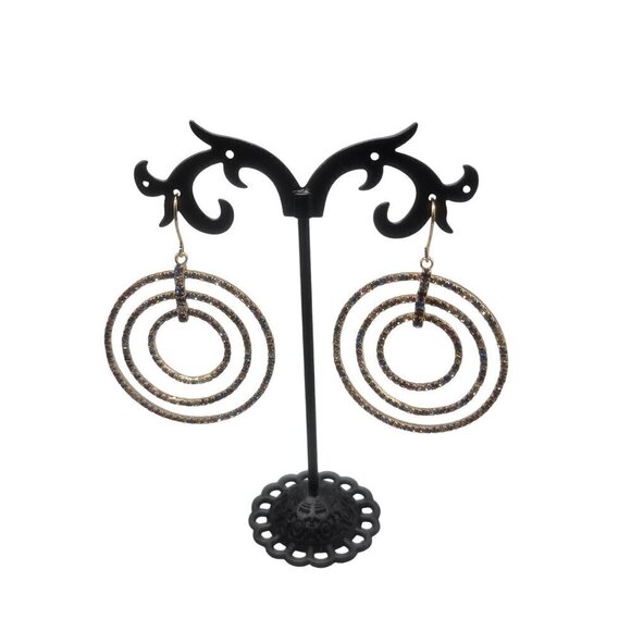 Triple Circle Multicolored Rhinestone Hoop French Wire Hook Earrlngs - Picture 15 of 16